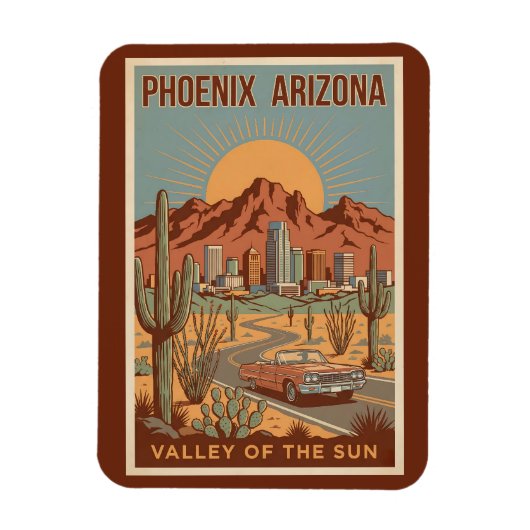 Magnet Flexible Phoenix Arizona Sun Illustration Travel Art Retro (Vertical)