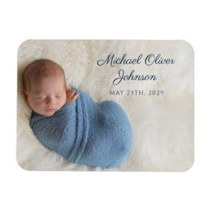 Magnet Flexible Photo bébé écriture nom date de naissance bleu