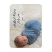 Magnet Flexible Photo bébé écriture nom date de naissance bleu (Vertical)