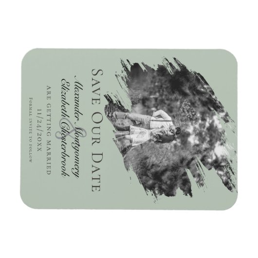 Magnet Flexible Photo Brosse moderne Enregistrer la date Sage vert (Horizontal)