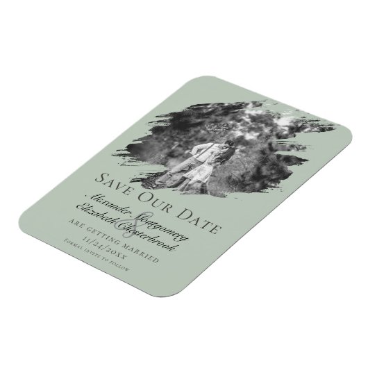 Magnet Flexible Photo Brosse moderne Enregistrer la date Sage vert (Côté Gauche)