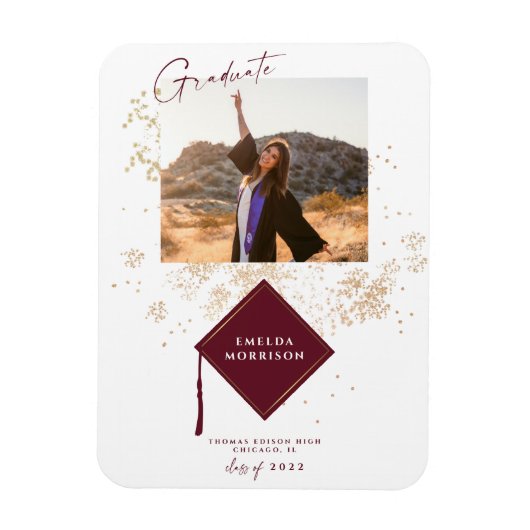 Magnet Flexible Photo Burgundy Graduation Party Faire-part (Vertical)