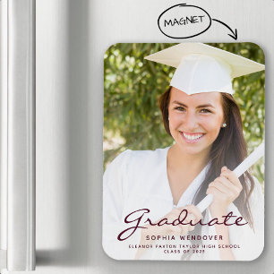 Magnet Flexible Photo Burgundy Script Graduation Faire-part 2024