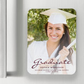 Magnet Flexible Photo Burgundy Script Graduation Faire-part 2025
