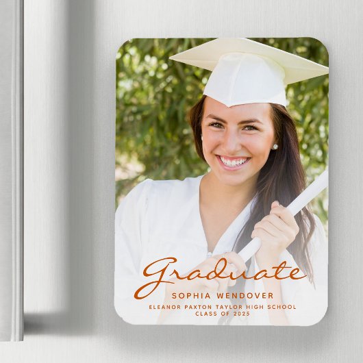 Magnet Flexible Photo Burnt Orange Script Grad Faire-part 2025