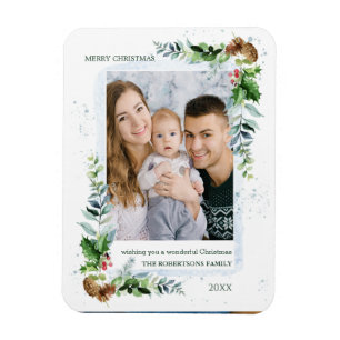 Magnet Flexible Photo Christmas Pine Holly Berry
