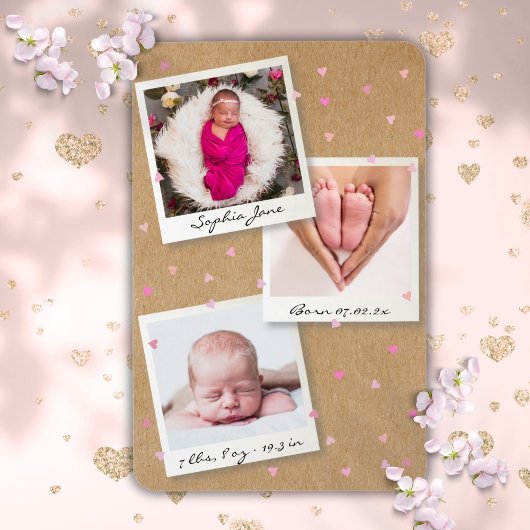 Magnet Flexible Photo Collage Bébé Fille Naissance Statistiques Fa