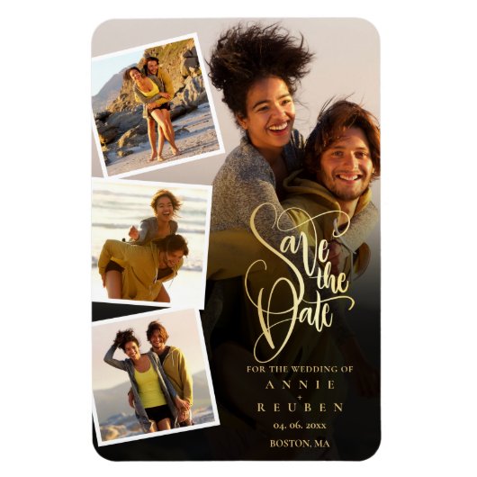 Magnet Flexible Photo Collage Mariage Enregistrer La Date (Vertical)