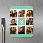 Magnet Flexible Photo Collage personnalisé Monogramme Mention vert<br><div class="desc">Vous pouvez utiliser des photos Instagram pour cette conception. Utilisez 8 photos carrés pour créer un cadeau unique et personnel. Ou vous pouvez garder le chiot hipster et faire un gardien branché. Si vous avez besoin d'ajuster les images,  cliquez sur l'outil personnaliser pour apporter des modifications.</div>