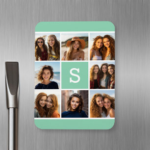 Magnet Flexible Photo Collage personnalisé Monogramme Mention vert