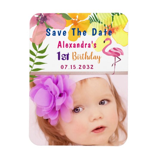 Magnet Flexible Photo d'anniversaire floral tropical Enregistrer l (Vertical)