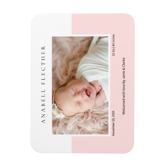 Magnet Flexible Photo de bébé fille rose moderne (Vertical)