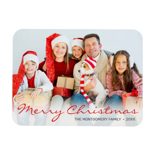 Magnet Flexible Photo de famille de Noël Monogramme rouge Minimali (Horizontal)