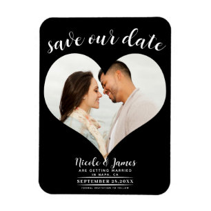 Magnet Flexible Photo de mariage à coeur noir Enregistrer la date