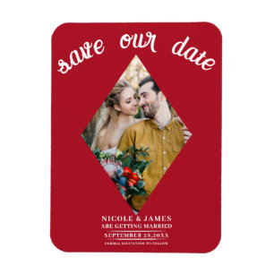 Magnet Flexible Photo de mariage diamant rouge Enregistrer la date