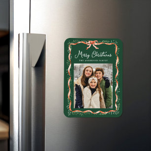 Magnet Flexible Photo de Noël avec ruban rouge élégant et verdure