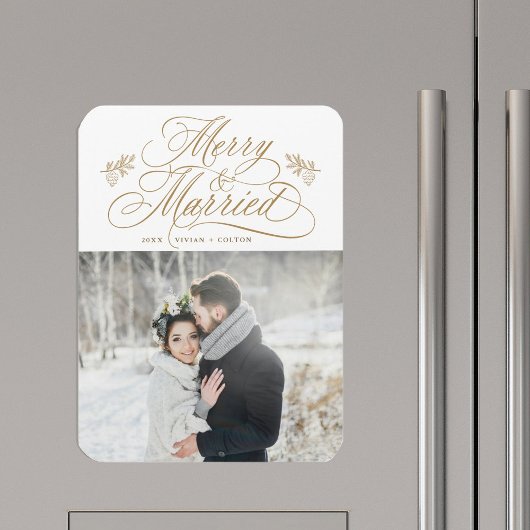 Magnet Flexible Photo de Noël des jeunes mariés Merry & Married en