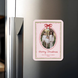 Magnet Flexible Photo de Noël rose poudré avec un nœud rouge vinta