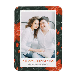Magnet Flexible Photo de Noël vintage Poinsettia Joyeux Noël