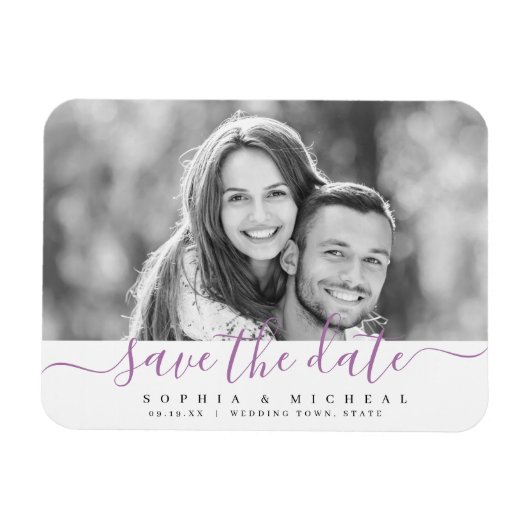 Magnet Flexible Photo de script simple moderne violet enregistrer  (Horizontal)