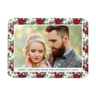 Magnet Flexible Photo élégant à motif de poinsettia aquarelle