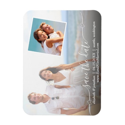Magnet Flexible Photo Elegant Script avec Coeurs Moderne (Vertical)