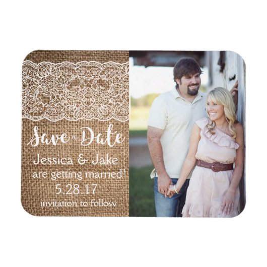 Magnet Flexible Photo Enregistrer la Date avec Burlap & Lace- Magn (Horizontal)