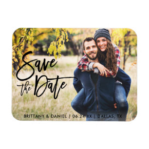 Magnet Flexible Photo Enregistrer La Date Moderne Brush Script