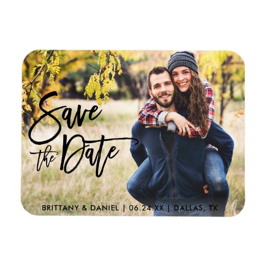Magnet Flexible Photo Enregistrer La Date Moderne Brush Script (Horizontal)