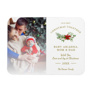 Magnet Flexible Photo Famille de Noël Premier bébé Poinsettia