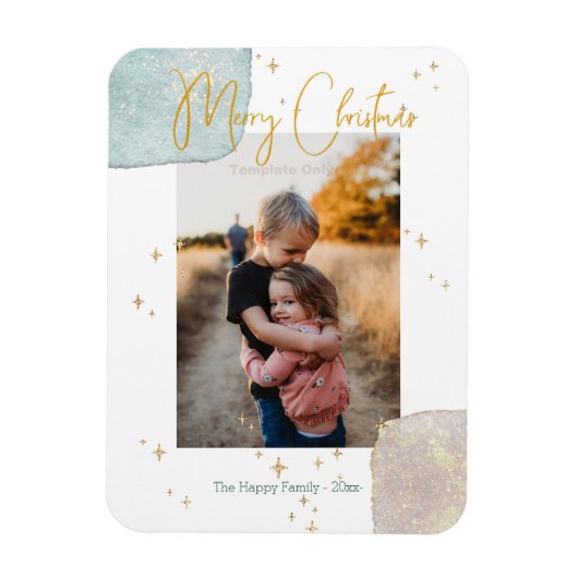 Magnet Flexible Photo Famille Moderne Joyeux Script Gold Aquarelle (Vertical)
