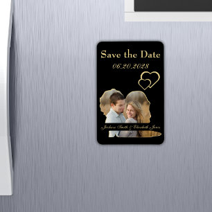 Magnet Flexible Photo grand Mariage noir et or Enregistrer la date
