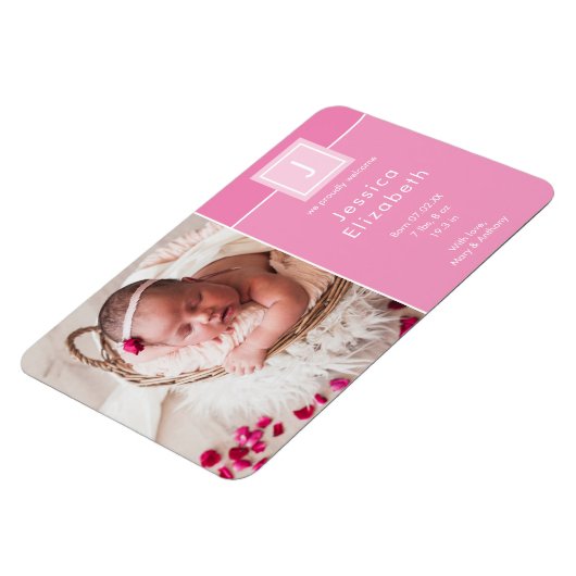 Magnet Flexible Photo moderne bébé Monogramme Faire-part de naissa (Côté Gauche)