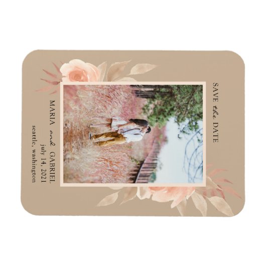 Magnet Flexible Photo moderne dans cadre beige. Fleur rose pâle (Horizontal)