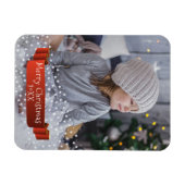 Magnet Flexible Photo moderne Joyeux Noël / Étoiles de ruban rouge (Horizontal)