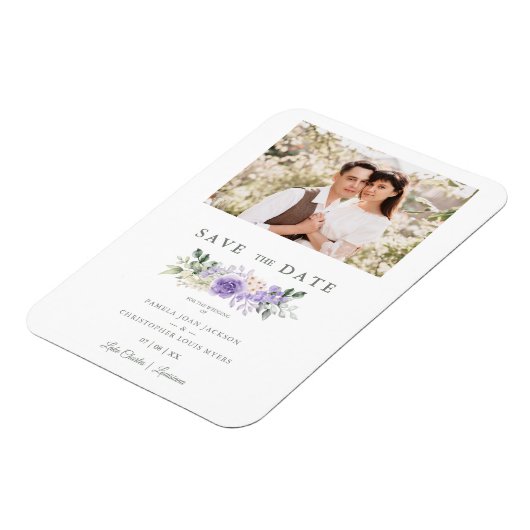 Magnet Flexible Photo Romantique aux tons violets Roses Mariage de (Côté Gauche)