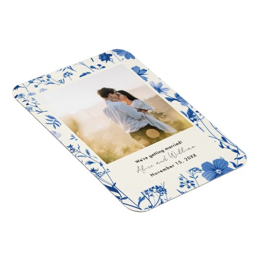 Magnet Flexible Photo Rustic Blue Fleur sauvage Enregistrer la dat (Côté Droit)