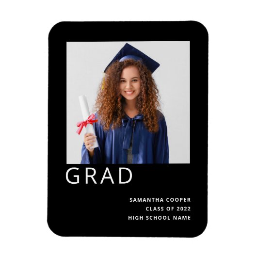 Magnet Flexible Photo simple 2022 Graduation Faire-part noir (Vertical)