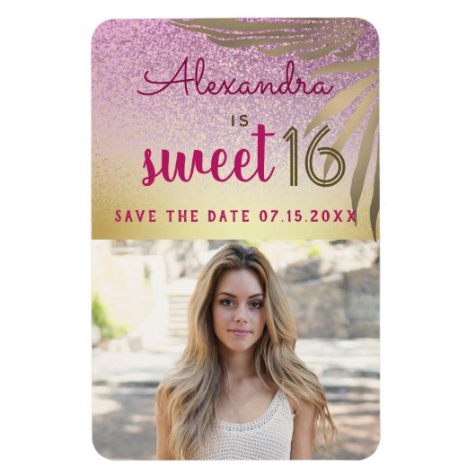 Magnet Flexible Photo Sweet 16 Save The Date Tropical Palm Tree (Vertical)