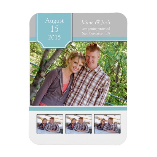 Magnet Flexible Photo turquoise et gris Enregistrer l'aimant Date (Vertical)