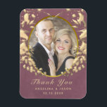 Magnet Flexible Photo Wedding Thank You Favor<br><div class="desc">Chic,  moderne,  élégant purple wedding thank you favor magnet,  with gold art-deco heart and custom photo of the couple.</div>