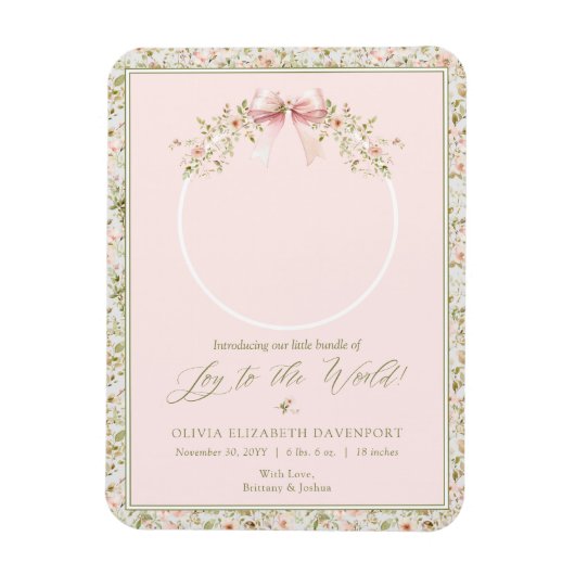 Magnet Flexible Photos de Noël rose Floral Faire-part bébé (Vertical)