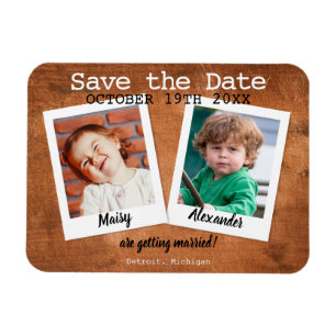 Magnet Flexible Photos d'enfance rustiques Vintage Bois Faire-part