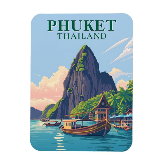 Magnet Flexible Phuket Thaïlande Beach Boat Voyage Souvenir (Vertical)