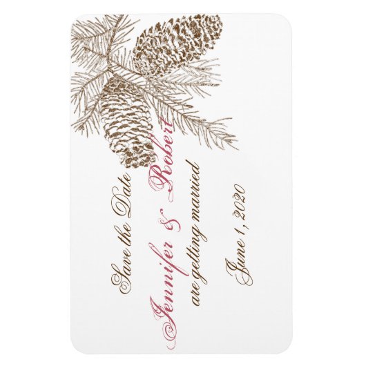 Magnet Flexible Pine Cone Nature Mariage Enregistrer la date (Vertical)
