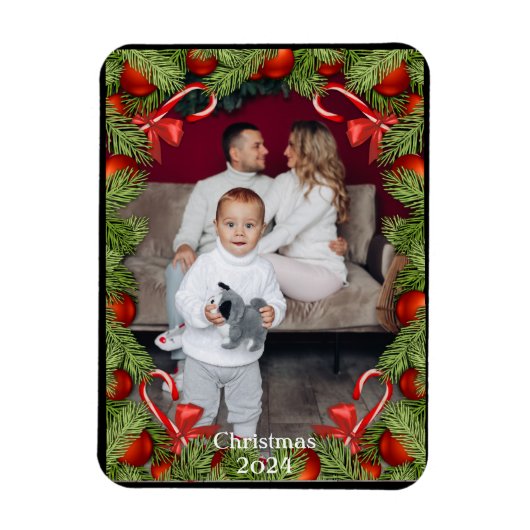 Magnet Flexible Pine Sucres de canne Photo Nom Noël Carte de vacan (Vertical)