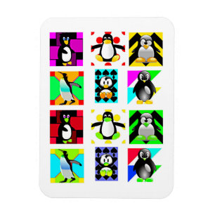 Magnet Flexible Pingouin Cartoon Oiseaux Collage d'art Abstrait