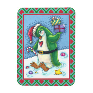 MAGNET FLEXIBLE PINGOUIN DE NOËL FRAÎCHE EN VERT, VACANCES