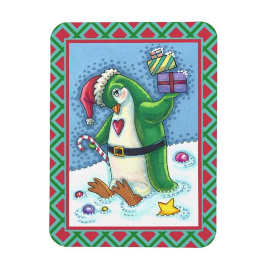 MAGNET FLEXIBLE PINGOUIN DE NOËL FRAÎCHE EN VERT, VACANCES (Vertical)