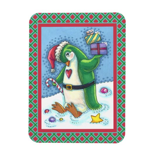 MAGNET FLEXIBLE PINGOUIN DE NOËL FRAÎCHE EN VERT, VACANCES (Vertical)